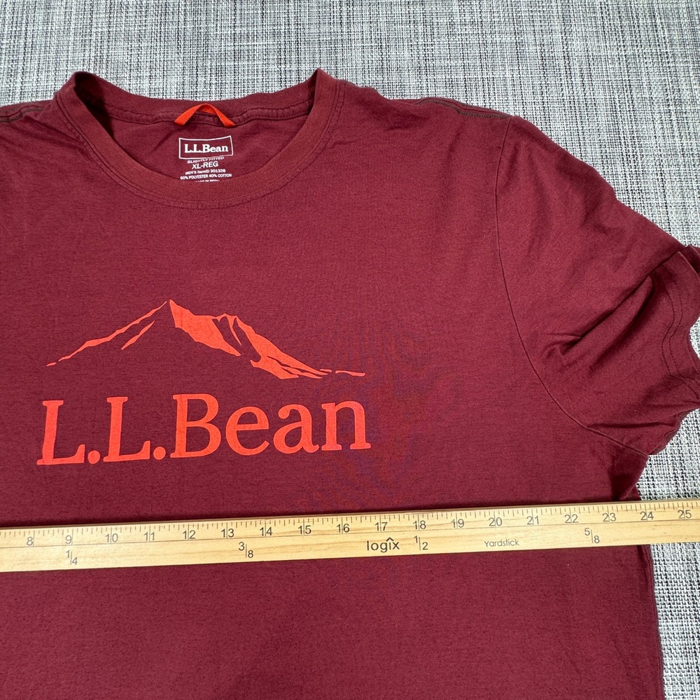 LL Bean Mens XL Mountain Logo Graphic T Shirt Burgundy Slightly Fitted Casual - Picture 5 of 7